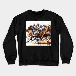 Artistic illustration of horses neck and neck in a horse race. Crewneck Sweatshirt